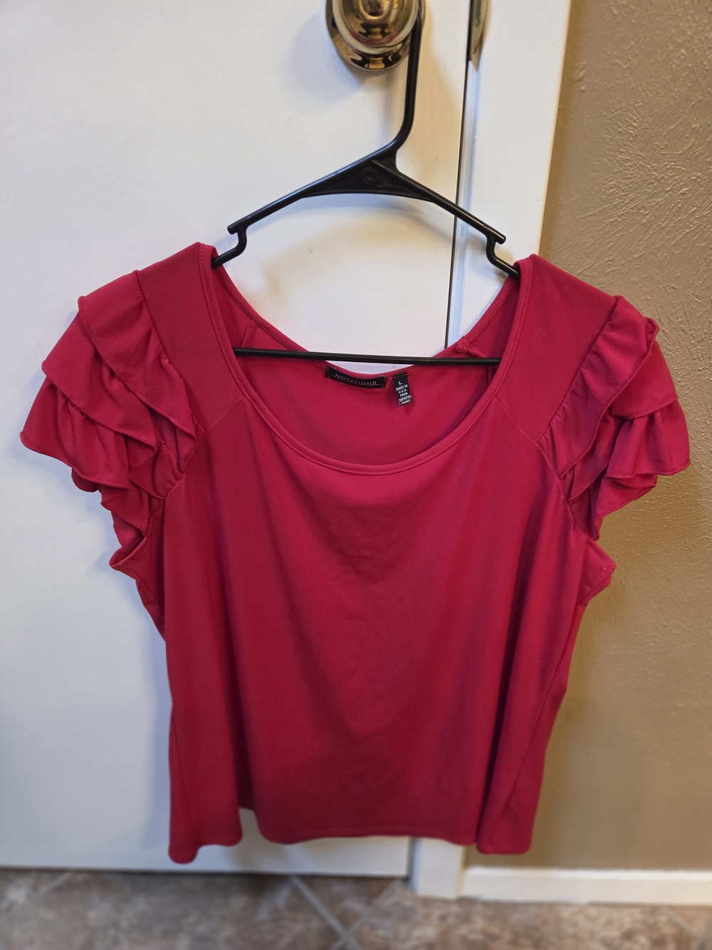 Notations Red Ruffle Sleeve Scoop Neck Top